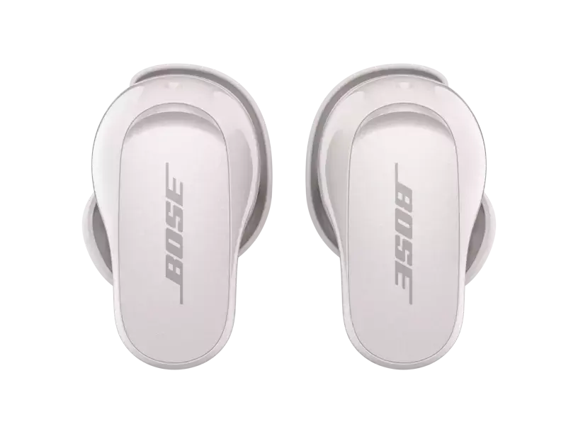 Black Bose QuietComfort Earbuds II in their charging case, with sleek design and ear tips visible.