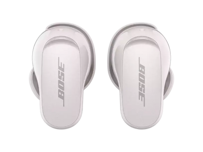 Black Bose QuietComfort Earbuds II in their charging case, with sleek design and ear tips visible.