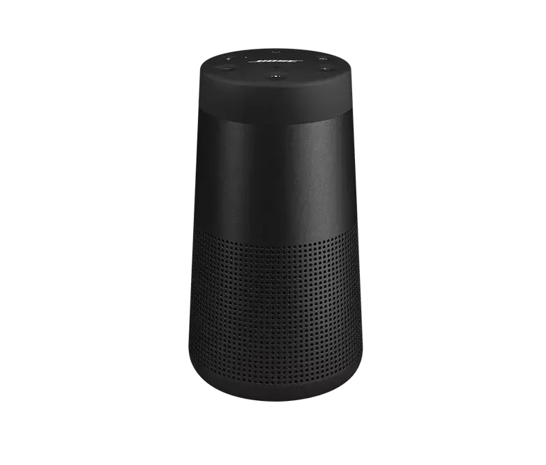 Black Bose SoundLink Revolve II Bluetooth speaker with compact design and built-in handle, showcasing premium portable audio quality.