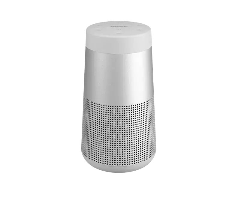 Black Bose SoundLink Revolve II Bluetooth speaker with compact cylindrical design, portable and wireless for high-quality sound.