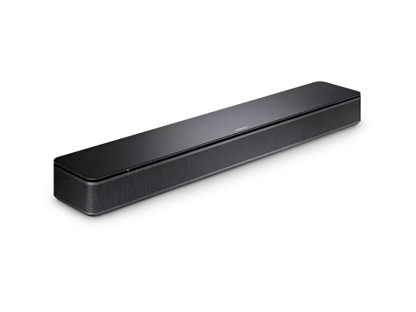 Black Bose TV Speaker by Enforce Records, showing sleek design and front grille for enhanced TV audio.