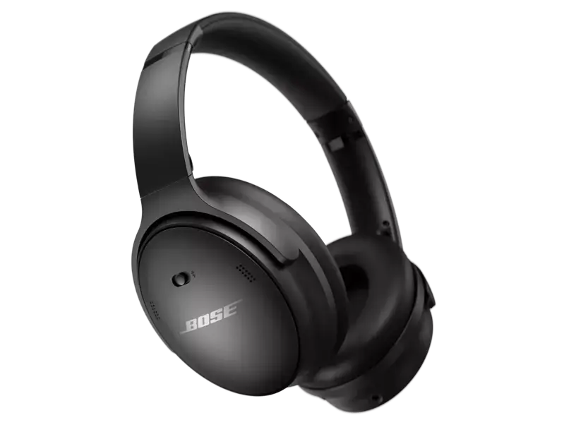 Black Bose QuietComfort 45 wireless headphones with over-ear design and noise-canceling features, shown in the image.