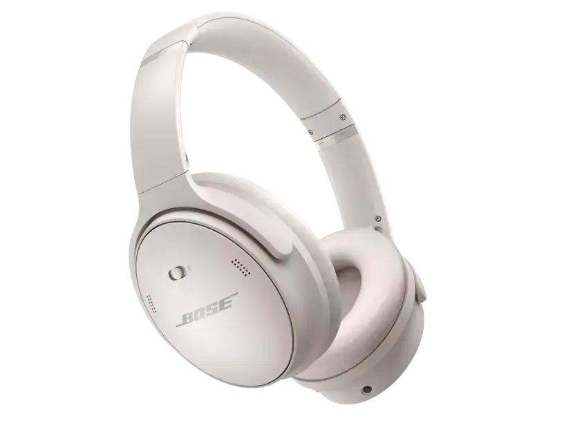 Black Bose QuietComfort 45 headphones with cushioned ear cups and sleek design, showcasing noise-canceling features.