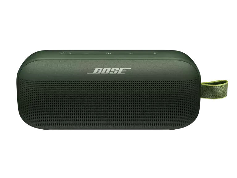 Black Bose SoundLink Flex Bluetooth speaker, 1st generation, portable audio device with a compact design and built-in speaker grille.