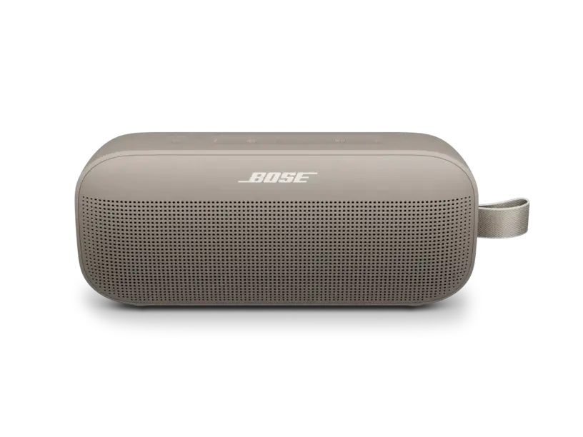 Black Bose SoundLink Flex 2nd Gen Bluetooth speaker with Enforce Records branding, showing its compact, portable design and durable build.