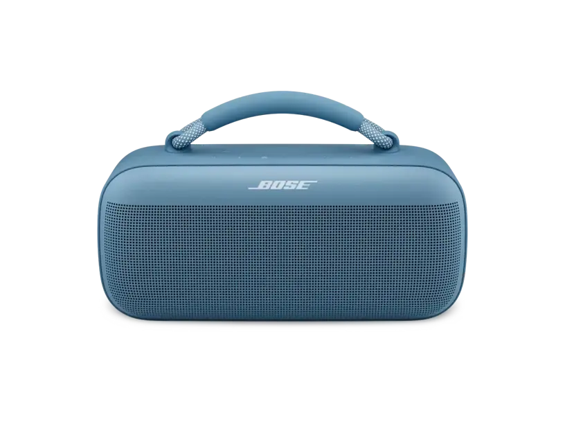 Black Bose SoundLink Max portable speaker by Enforce Records, showing its compact design and control buttons.