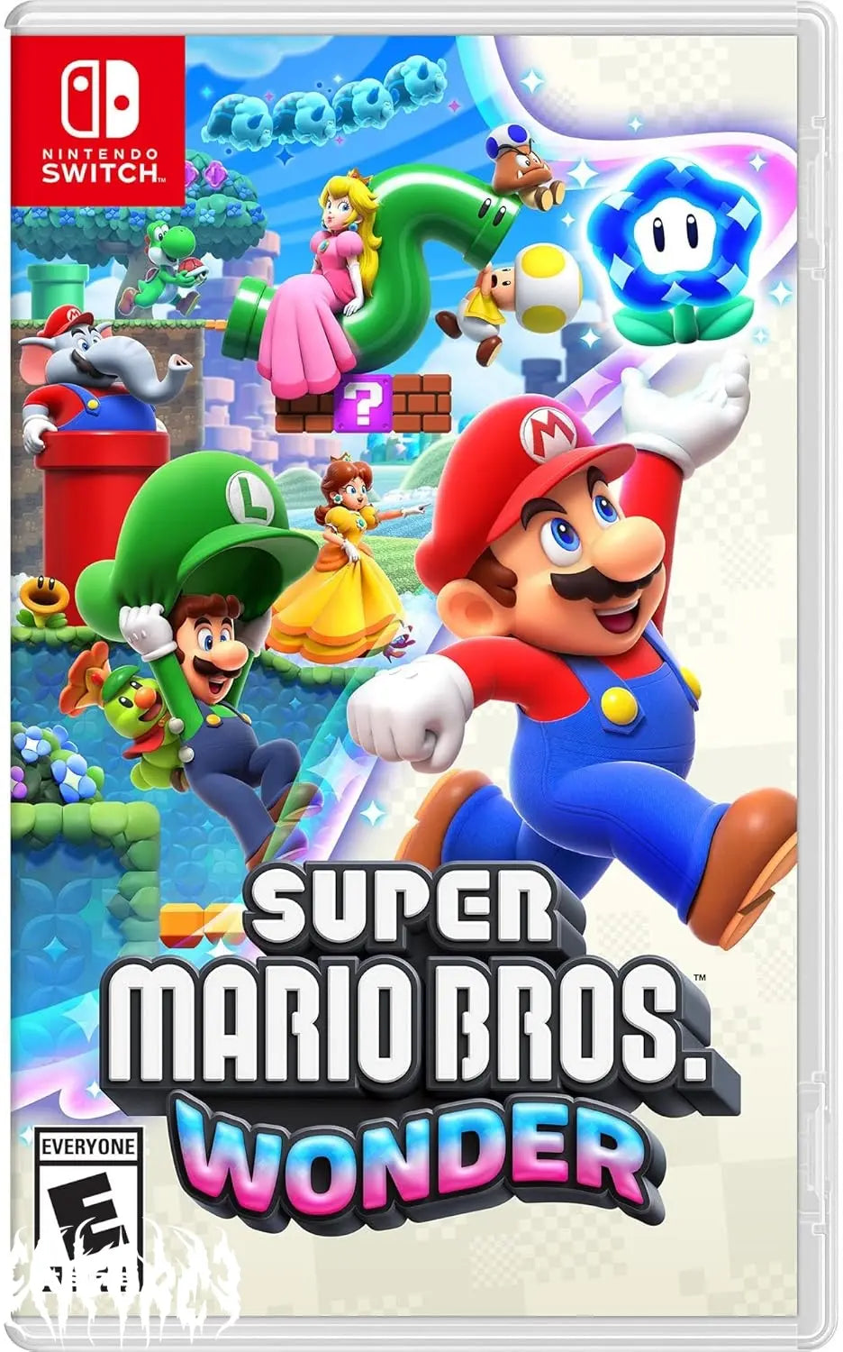 Enforce Records physical cartridge of Nintendo Super Mario Bros. Wonder for Nintendo Switch, featuring colorful game artwork.