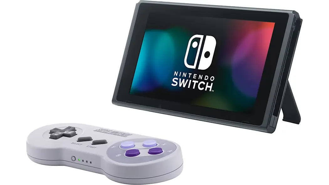 Enforce Records Super Nintendo Entertainment System™ controller with classic button layout on a tabletop next to a console.