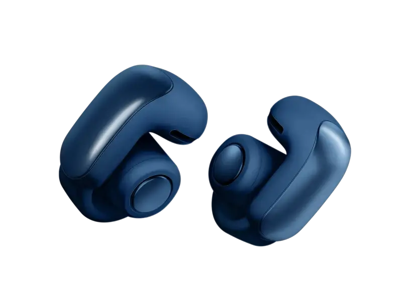 Black Bose Ultra Open Earbuds with sleek design and open-ear fit, shown in a product image for Enforce Records.