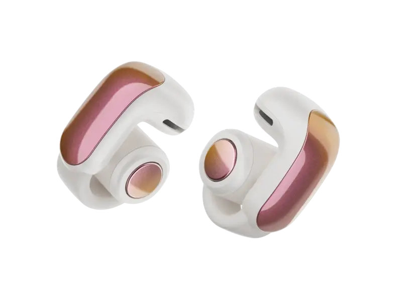 Black Bose Ultra Open Earbuds by Enforce Records with sleek design and open-ear fit, ideal for comfortable listening.