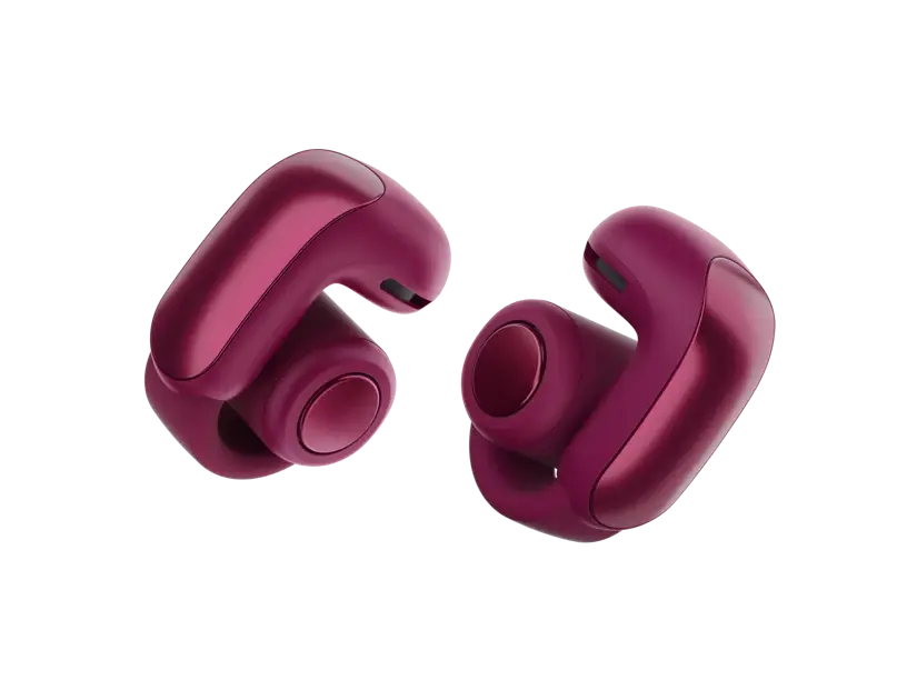Black Bose Ultra Open Earbuds by Enforce Records shown with open-ear design and sleek fit for comfortable listening.