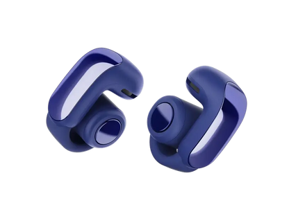 Black Bose Ultra Open Earbuds by Enforce Records, wireless earphones with open-ear design and sleek finish.