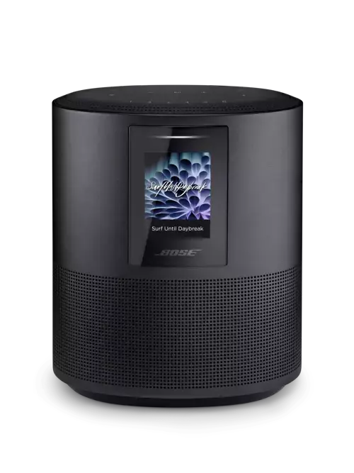Triple black Bose Smart Speaker 500 by Enforce Records with sleek design and compact size, featuring touch controls and voice assistant.