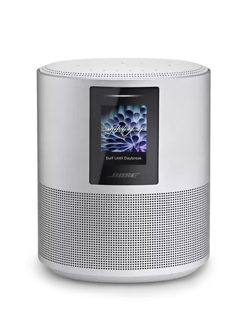 Black Bose Smart Speaker 500 with sleek design and control buttons, showcasing modern home audio technology.