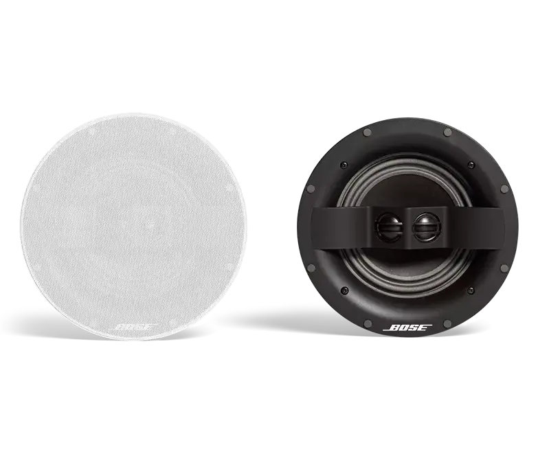 Enforce Records white Bose Virtually Invisible 791 in-ceiling speakers II installed in ceiling for seamless sound integration