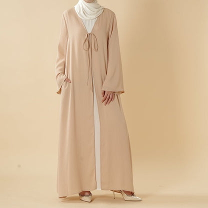 Essential Zoom Open Front Abaya with Tie Closure & Pockets (MOA309)