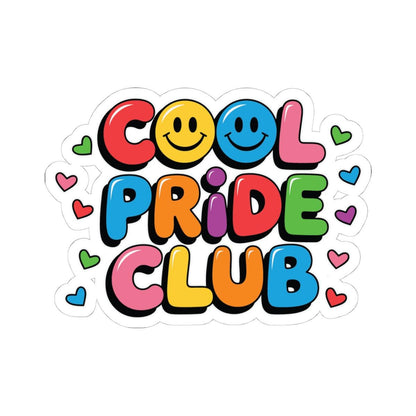 ColorFlow cool pride club sticker featuring colorful LGBTQ smiley faces on glossy vinyl, perfect for celebrating Pride Month.