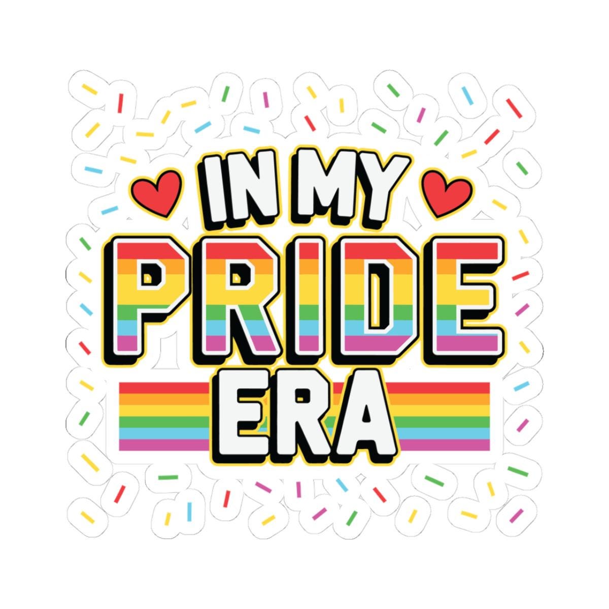 Rainbow LGBTQ+ vinyl sticker featuring "In My Pride Era" design, perfect for decorating laptops and personal items.