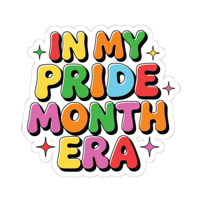 Colorful Pride Month rainbow vinyl sticker for laptops, featuring vibrant LGBTQ+ rainbow design on glossy surface.