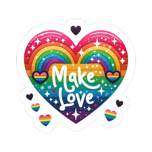 Waterproof vinyl rainbow heart sticker with LGBTQ+ pride colors, featuring vibrant rainbow design for celebrating diversity.