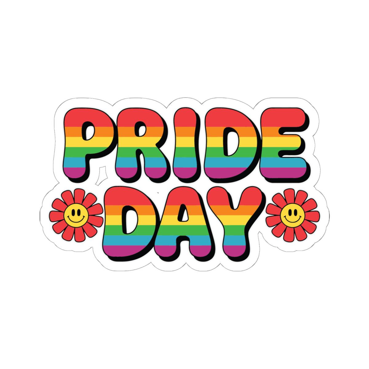 Glossy rainbow pride sticker made of vinyl, featuring LGBTQ+ symbols, designed for decorating laptops and personal items.