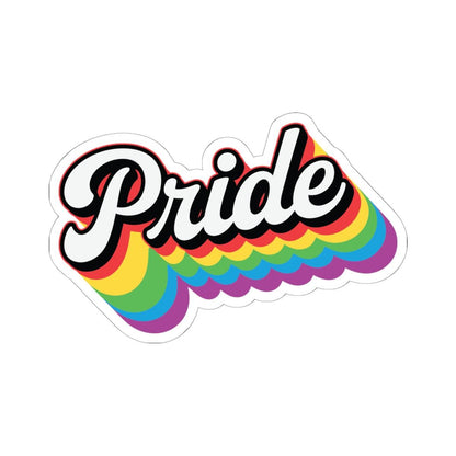 Glossy rainbow layered vinyl sticker with retro pride and LGBTQ affirmation design, suitable for decorating laptops and water bottles.