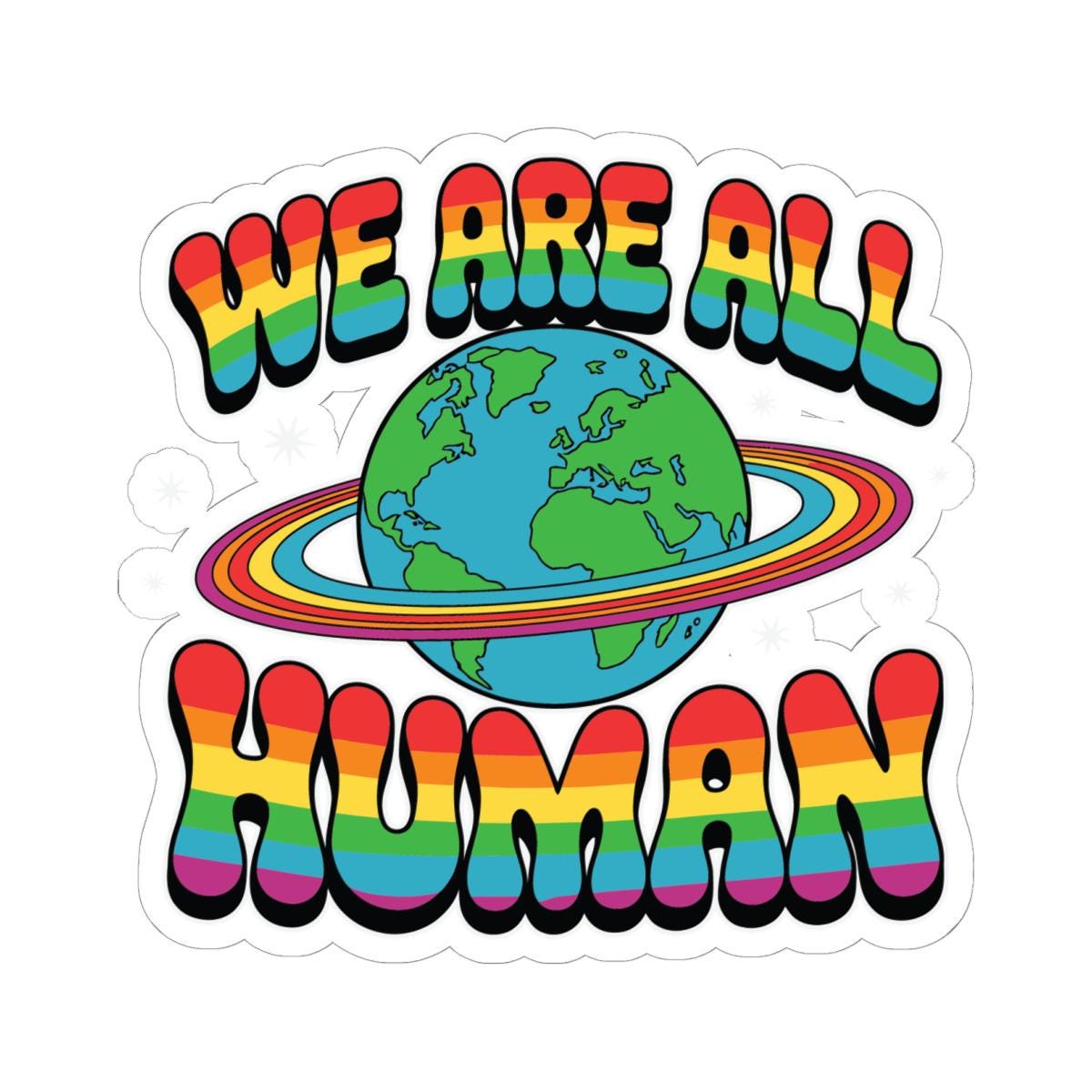 Rainbow Earth Pride sticker featuring LGBTQ+ rainbow design, vinyl decal, celebrating diversity and inclusivity.