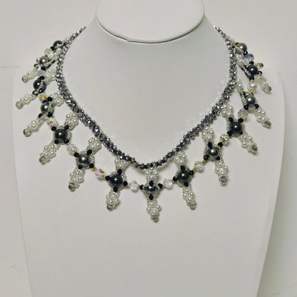 Handmade Woven Beaded Necklace | Glass Beads & Shell Pearls Choker | Intricate Seed Bead Art Necklace (MAC343)