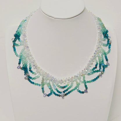 Handmade Woven Beaded Necklace | Glass Beads & Shell Pearls Choker | Intricate Seed Bead Art Necklace (MAC343)