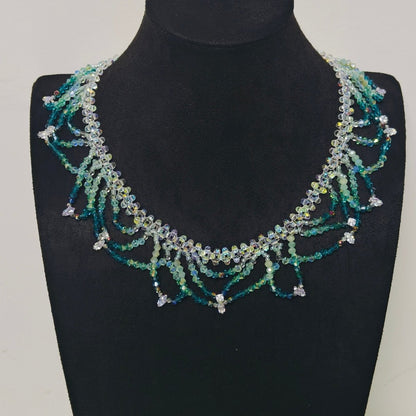Handmade Woven Beaded Necklace | Glass Beads & Shell Pearls Choker | Intricate Seed Bead Art Necklace (MAC343)