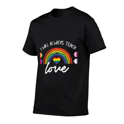 Gay Pride Month Always Teach Love LGBTQ Ally Rainbow Teacher  Heathered Texture T-Shirt