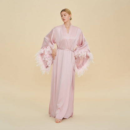 Feather-Trimmed Kimono Robe Abaya (MOA293)