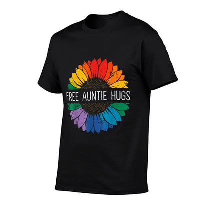 Free Auntie Hugs, LGBT Gay Lesbian Pride Month Rainbow  Wrinkle-resistant T-Shirt