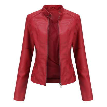 Fitted Moto Jacket | Stand Collar Faux Leather Biker Jacket(MS246)