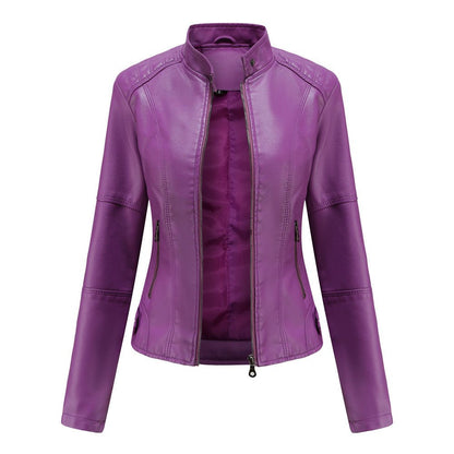 Fitted Moto Jacket | Stand Collar Faux Leather Biker Jacket(MS246)