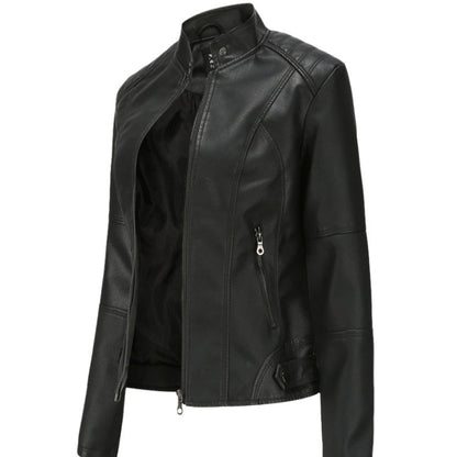 Fitted Moto Jacket | Stand Collar Faux Leather Biker Jacket(MS246)
