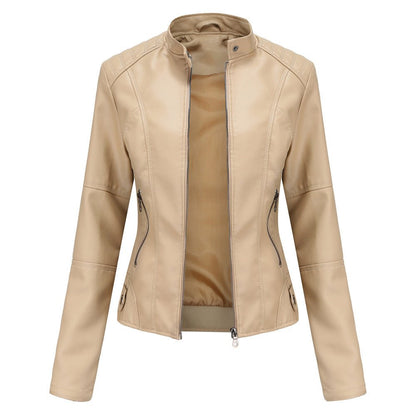 Fitted Moto Jacket | Stand Collar Faux Leather Biker Jacket(MS246)