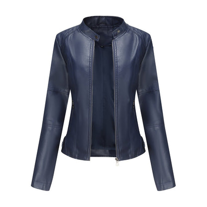 Fitted Moto Jacket | Stand Collar Faux Leather Biker Jacket(MS246)