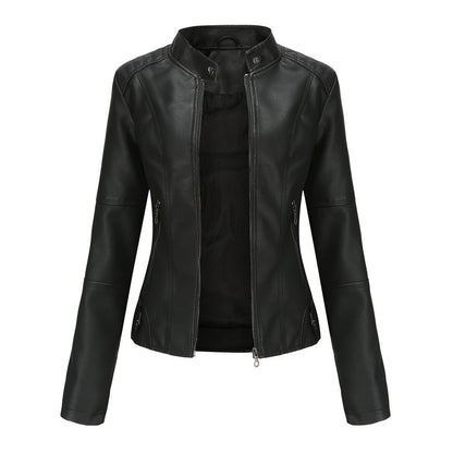 Fitted Moto Jacket | Stand Collar Faux Leather Biker Jacket(MS246)