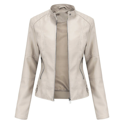 Fitted Moto Jacket | Stand Collar Faux Leather Biker Jacket(MS246)
