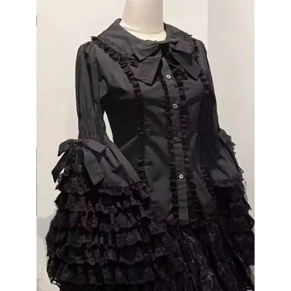 Kawaii Flare Sleeve Bow Blouse