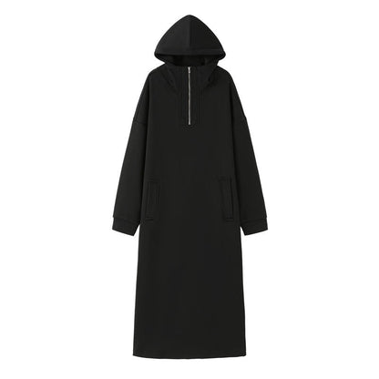 Fleece-Lined Hooded Maxi Sweatshirt Dress | Thick Winter Loungewear Dress(MS181)