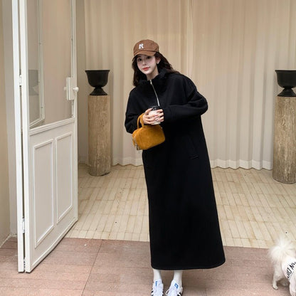 Fleece-Lined Hooded Maxi Sweatshirt Dress | Thick Winter Loungewear Dress(MS181)