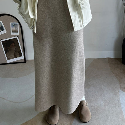 Winter Fleece Midi Skirt | Warm Knit High-Waist Skirt with Side Slit (MS207)