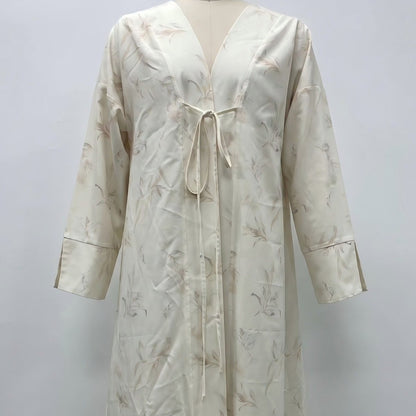 Floral Bird Print Satin Open Abaya(MOA322)