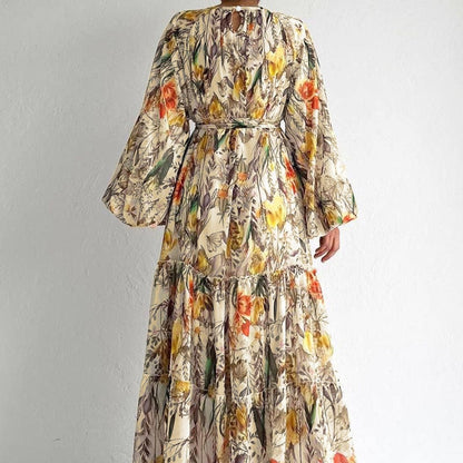 Floral Chiffon Dress with Three-Tier Ruffle Skirt (MA407)
