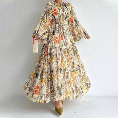 Floral Chiffon Dress with Three-Tier Ruffle Skirt (MA407)