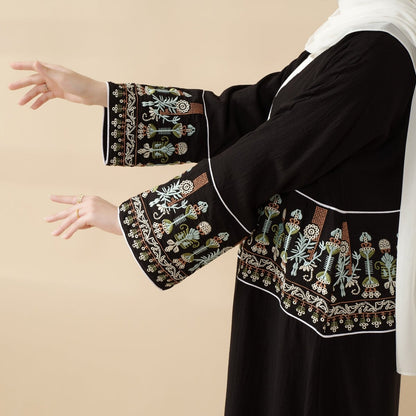 Floral Embroidered Crepe Open Abaya (MOA128)