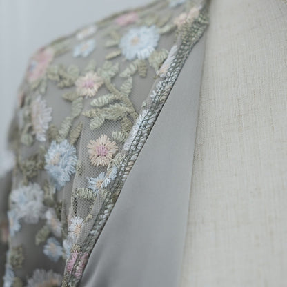 Floral Embroidered Mesh Open Abaya & Hijab Set(MOA321)