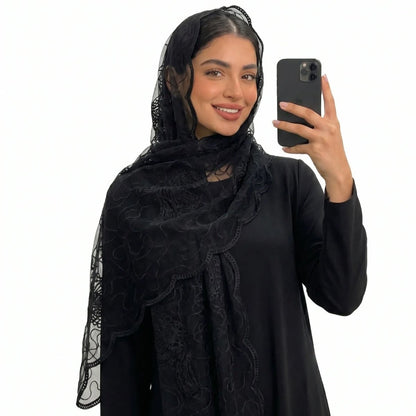 Floral Lace Embroidered Mesh Hijab(MH235)
